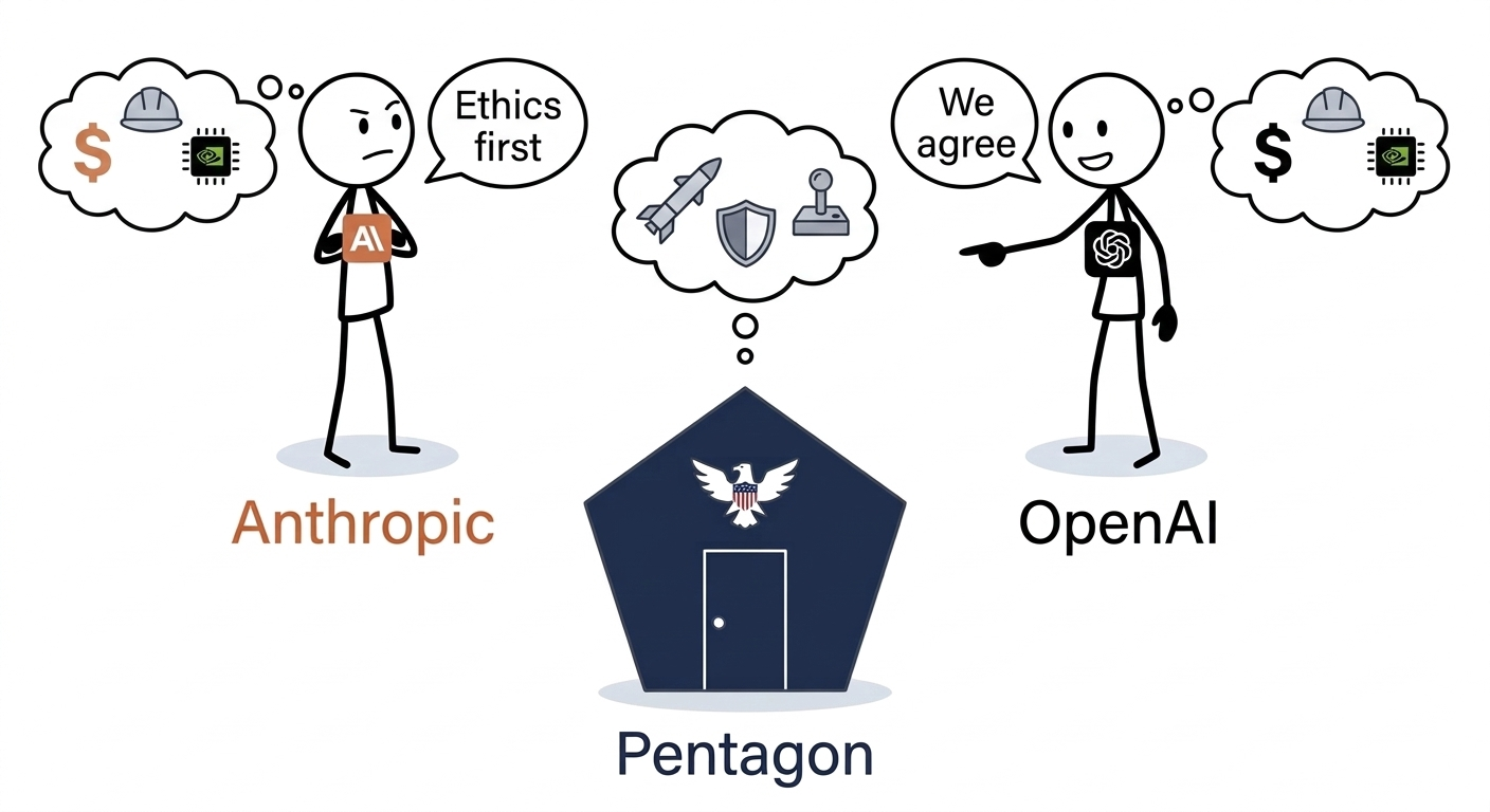 Pentagon. Anthropic said no. OpenAI said yes. It probably changes nothing.